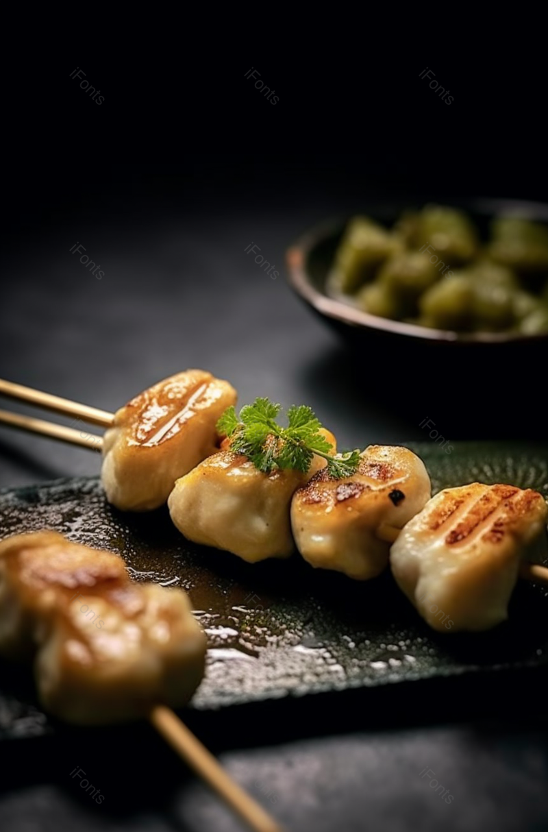 黑色背景串烧鸡肉,高清,摄影图,摄影图片,图片大全,摄影图免费下载